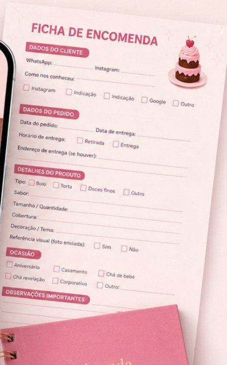 Ficha de encomenda para confeitaria
