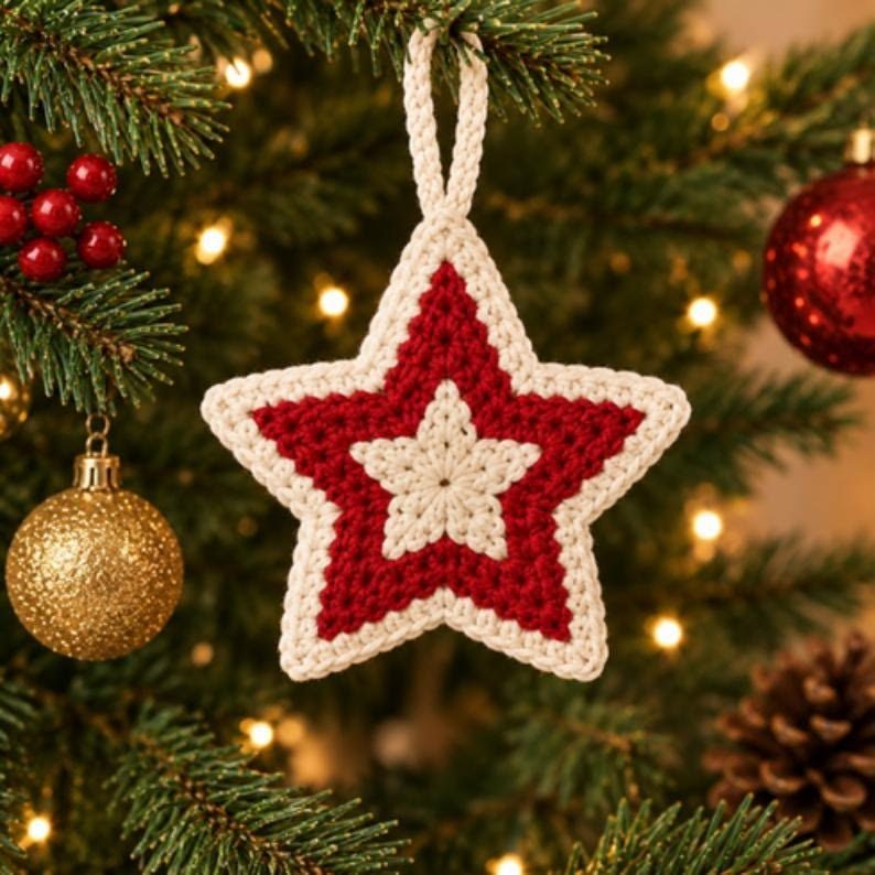 Estrela de crochê na árvore